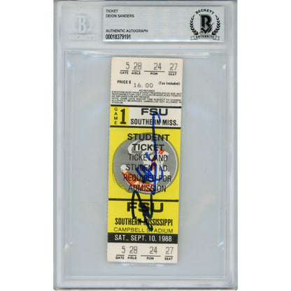 Deion Sanders Autographed Florida State Seminoles 1988 Slabbed Ticket