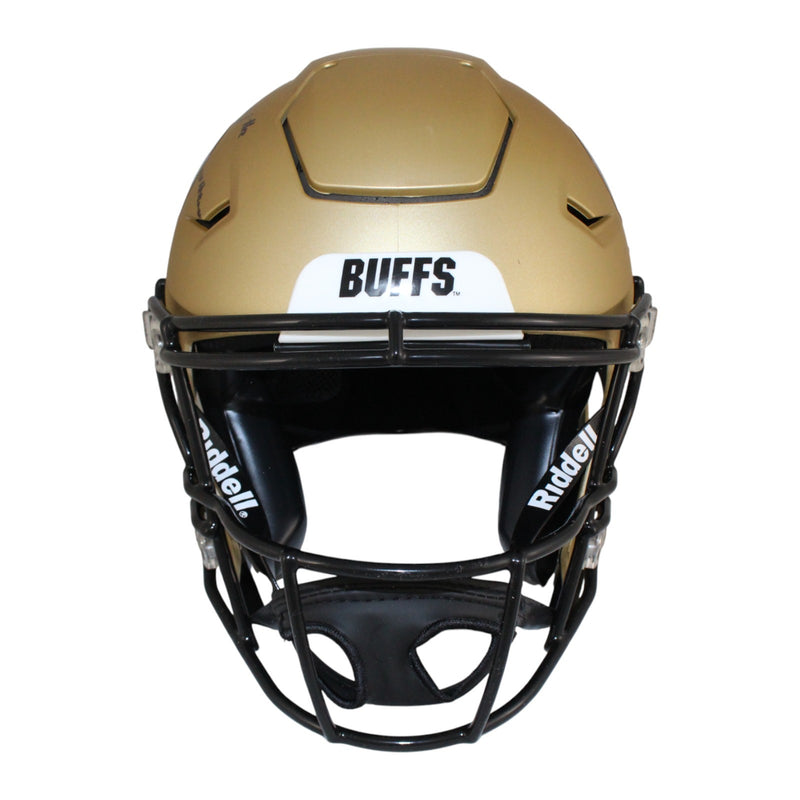 Travis Hunter Colorado Buffaloes Autographed Gold SpeedFlex Full Size Helmet