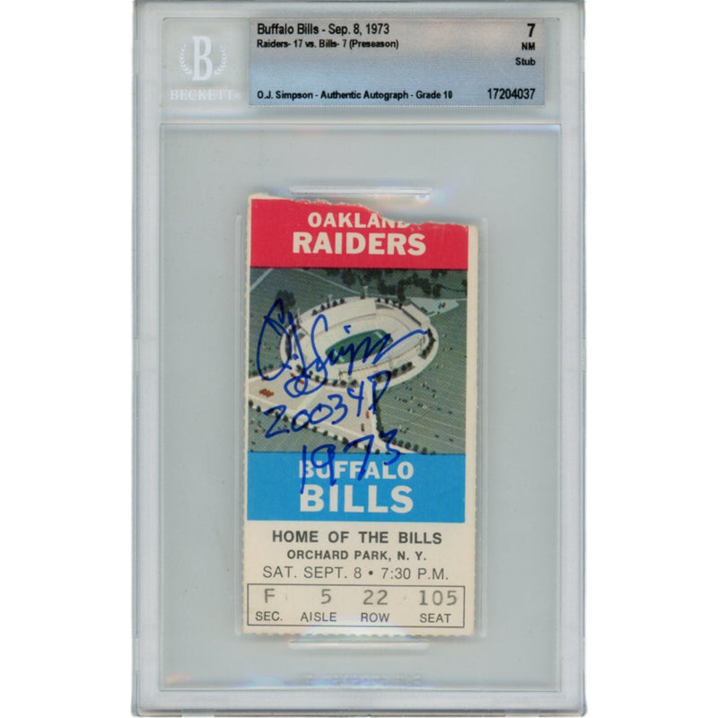 OJ Simpson Autographed Buffalo Bills 1973 Ticket Stub "2003 yds" BAS