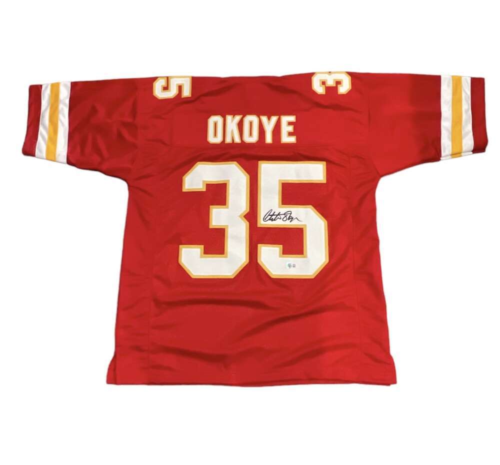Christian Okoye Signed Kansas City Chiefs Custom Football Jersey (BAS)