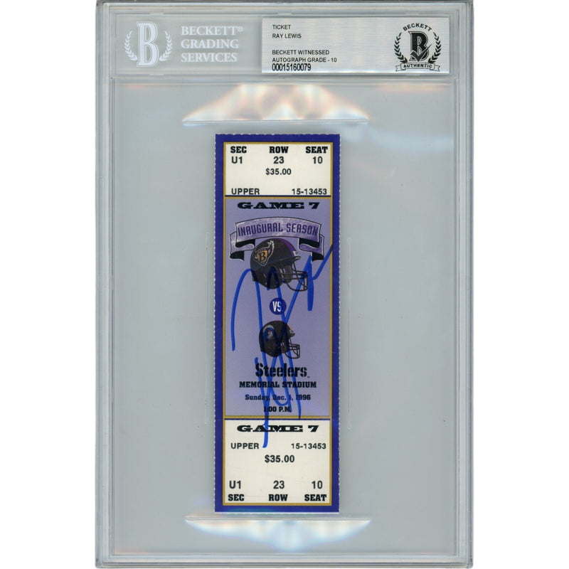 Ray Lewis Autographed Baltimore Ravens 12/01/96 Full Ticket Stub (Slabbed)