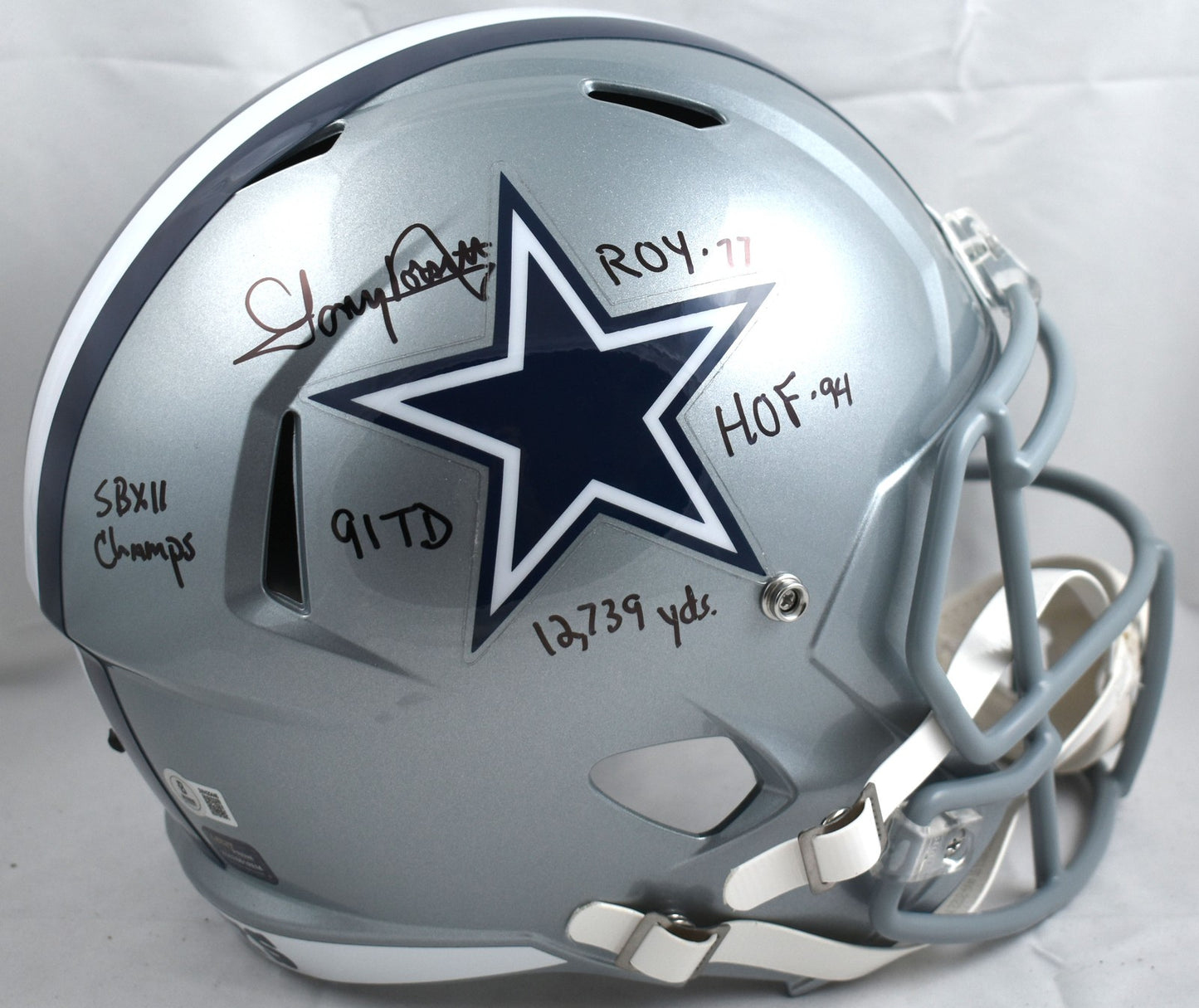 Tony Dorsett Signed Dallas Cowboys Full Size Speed Helmet with 5 Stats