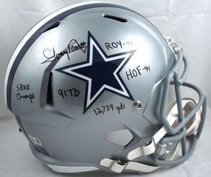 Tony Dorsett Signed Dallas Cowboys Full Size Speed Helmet with 5 Stats