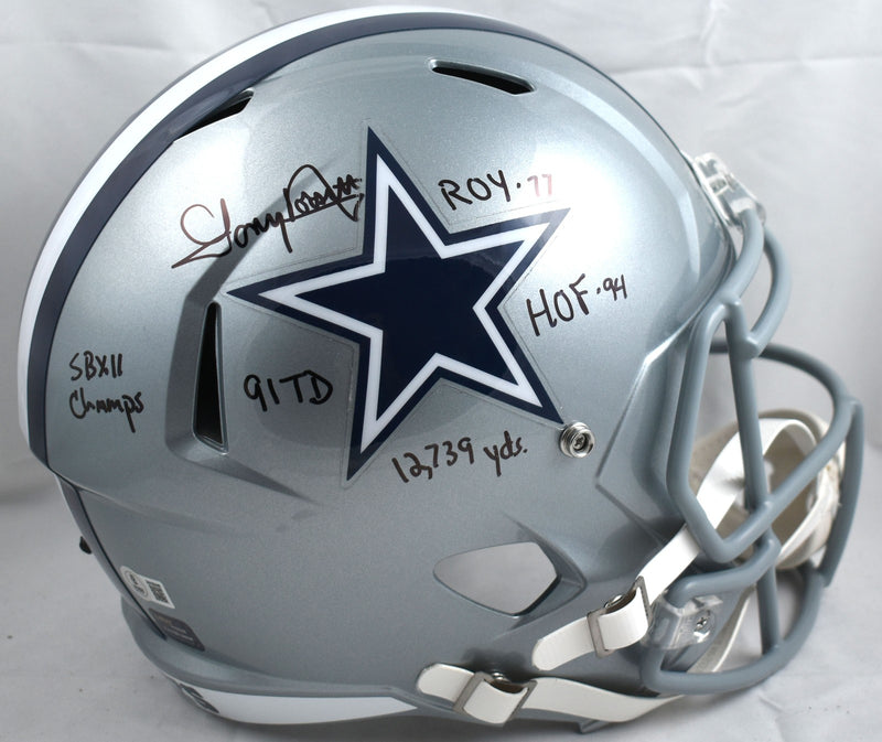 Tony Dorsett Signed Dallas Cowboys Full Size Speed Helmet with 5 Stats