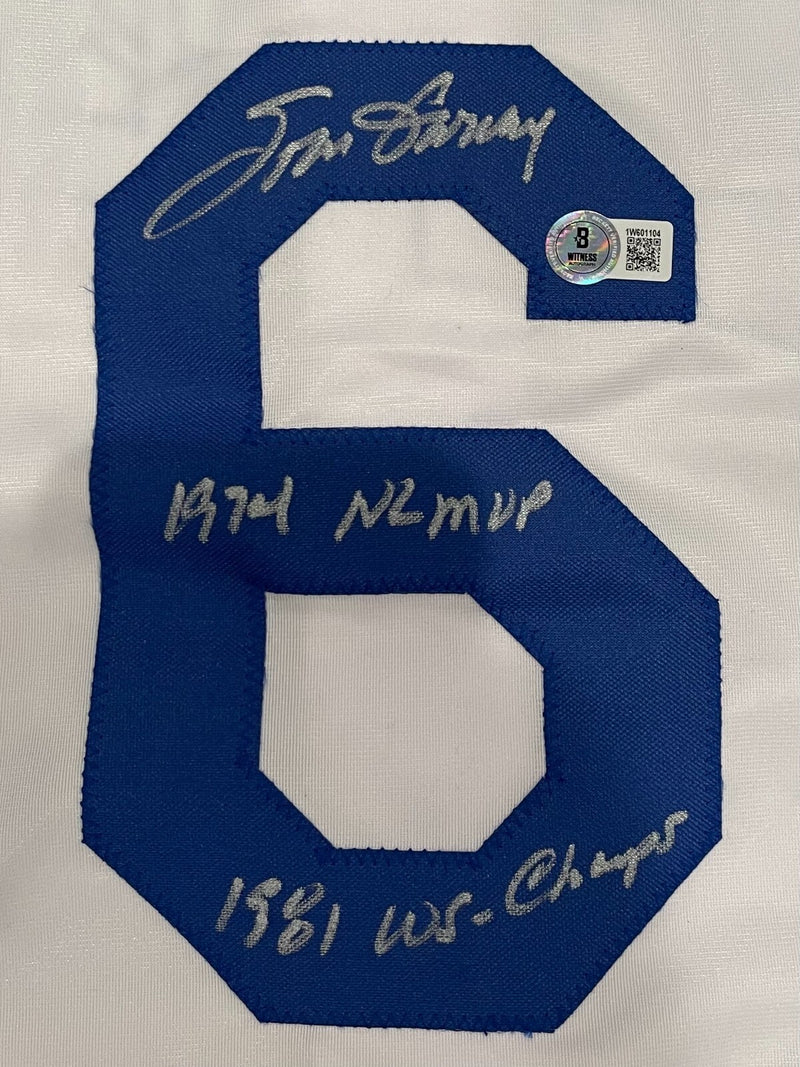 Steve Garvey Signed LA Dodgers Custom Jersey (MVP, WS Inscriptions) BAS