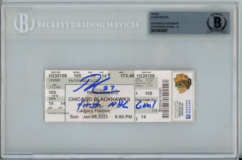Lukas Reichel Signed Chicago Blackhawks 1st NHL Goal Ticket