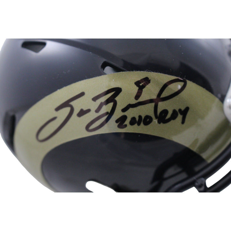 Sam Bradford Signed St. Louis Rams Mini Helmet 2010 ROY Inscription BAS