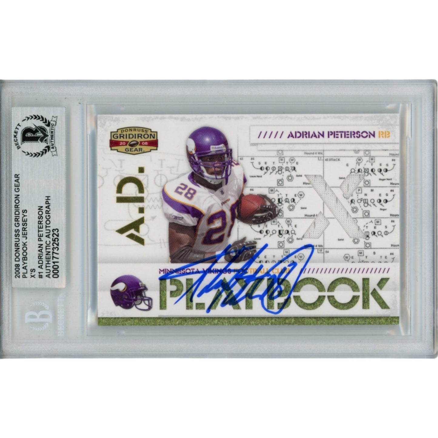 Adrian Peterson Autographed 2008 Donruss Gear #PL-1 Trading Card (BAS)