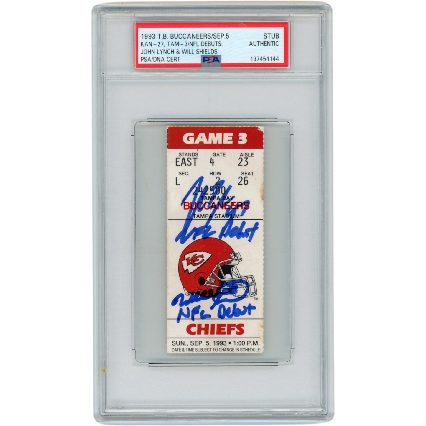 John Lynch & Will Shields Signed Tampa Bay Buccaneers NFL Debut Ticket