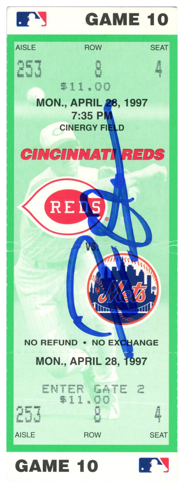 Deion Sanders Signed Cincinnati Reds vs Mets Ticket Stub 4/28/1997 BAS
