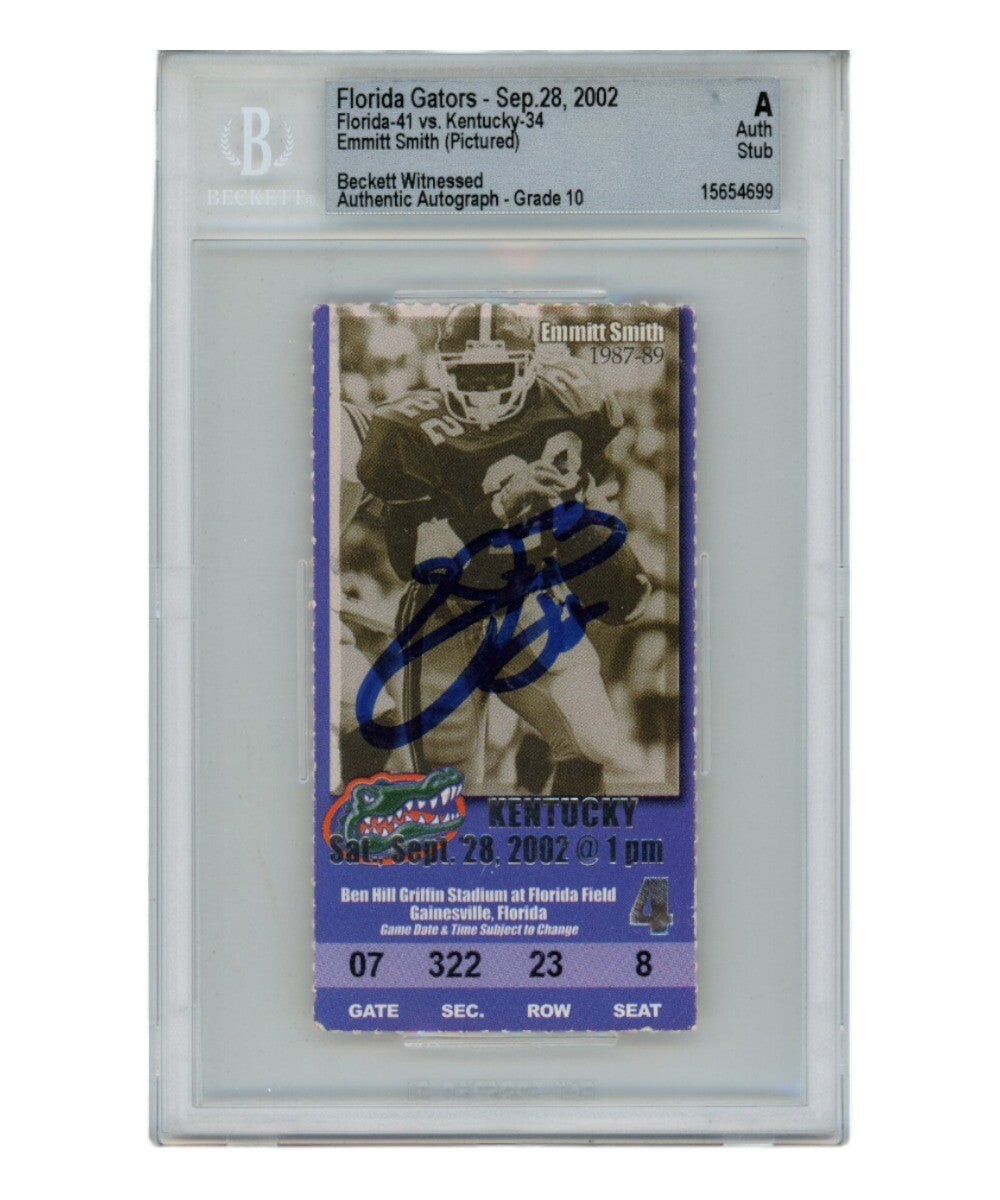Emmitt Smith Dallas Cowboys Autographed 9/28/2002 Slabbed Ticket Stub Beckett