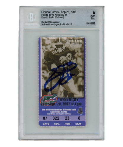 Emmitt Smith Dallas Cowboys Autographed 9/28/2002 Slabbed Ticket Stub Beckett