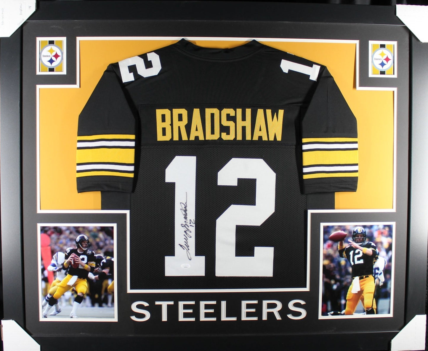 Terry Bradshaw Signed Framed Black Custom Football Jersey