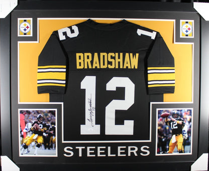 Terry Bradshaw Signed Framed Black Custom Football Jersey