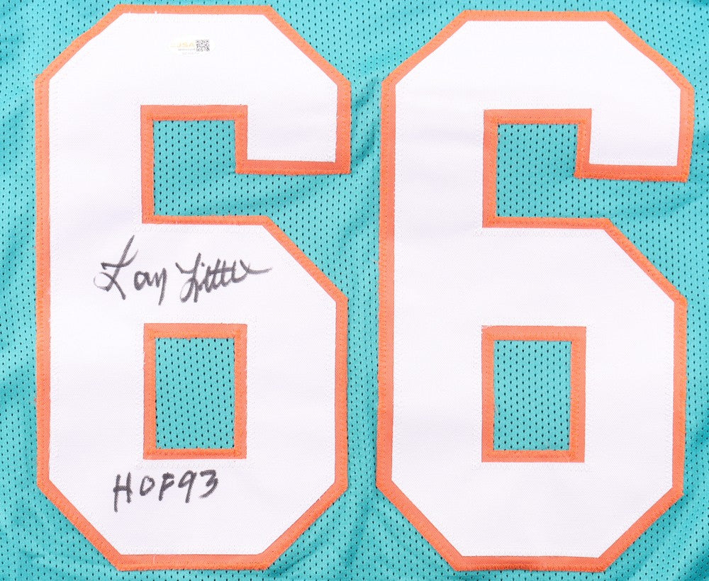 Larry Little Signed Miami Dolphins Teal Custom Jersey - HOF Inscribed