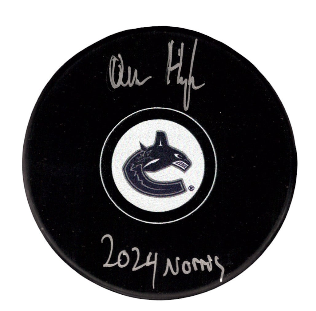 Quinn Hughes Signed Vancouver Canucks Logo Puck - 2024 Norris Inscription