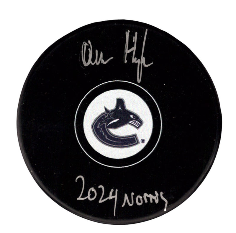 Quinn Hughes Signed Vancouver Canucks Logo Puck - 2024 Norris Inscription