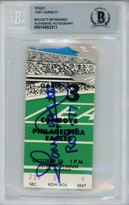 Tony Dorsett Autographed 1977 vs Eagles Ticket Stub Beckett Slabbed
