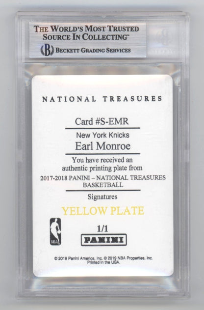 Earl Monroe Signed 2017-18 National Treasures 1/1 Printing Plate (BAS)
