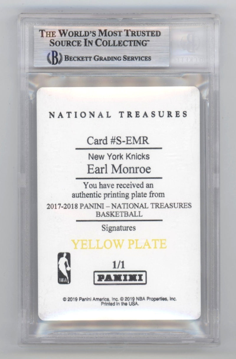 Earl Monroe Signed 2017-18 National Treasures 1/1 Printing Plate (BAS)