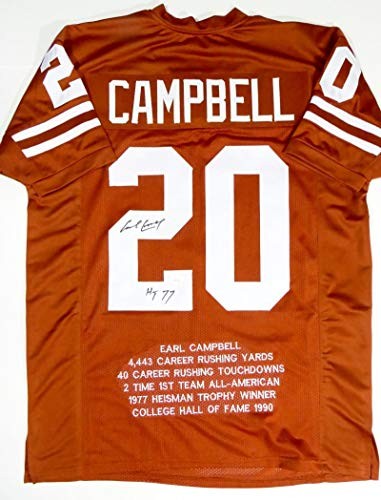 Earl Campbell Signed Texas Longhorns Style Orange Custom Jersey