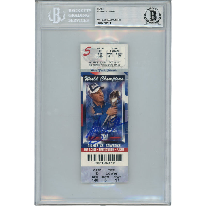 Michael Strahan Signed New York Giants Ticket Stub 11/2/2008 Beckett Slabbed