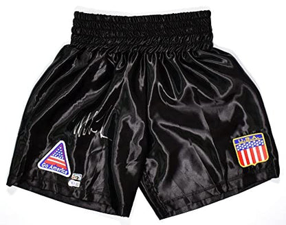 Mike Tyson Autographed Black Boxing Trunks with Patches