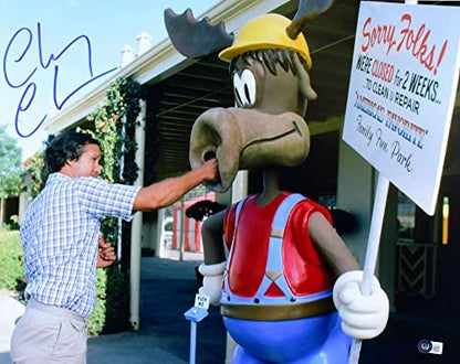 Chevy Chase Signed National Lampoon's Vacation 16x20 Punching Moose Photo