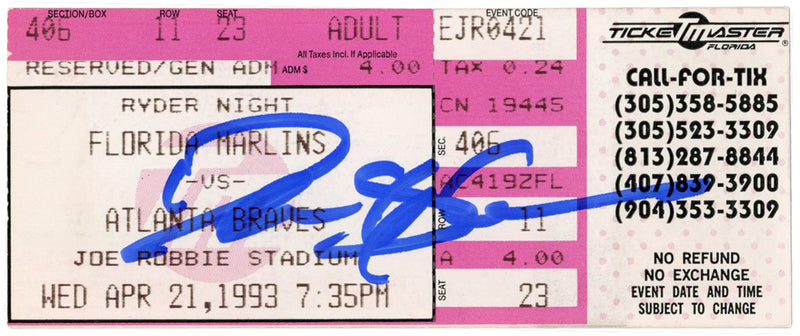Deion Sanders Autographed Atlanta Braves 4/21/1993 Ticket Stub Beckett