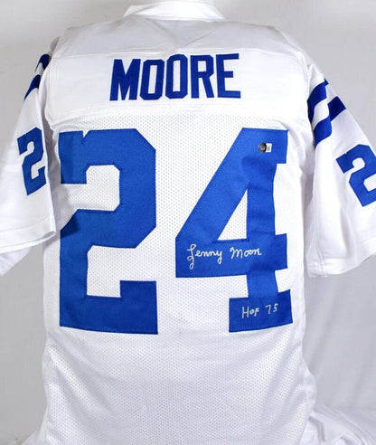 Lenny Moore Autographed Baltimore Colts White Custom Jersey