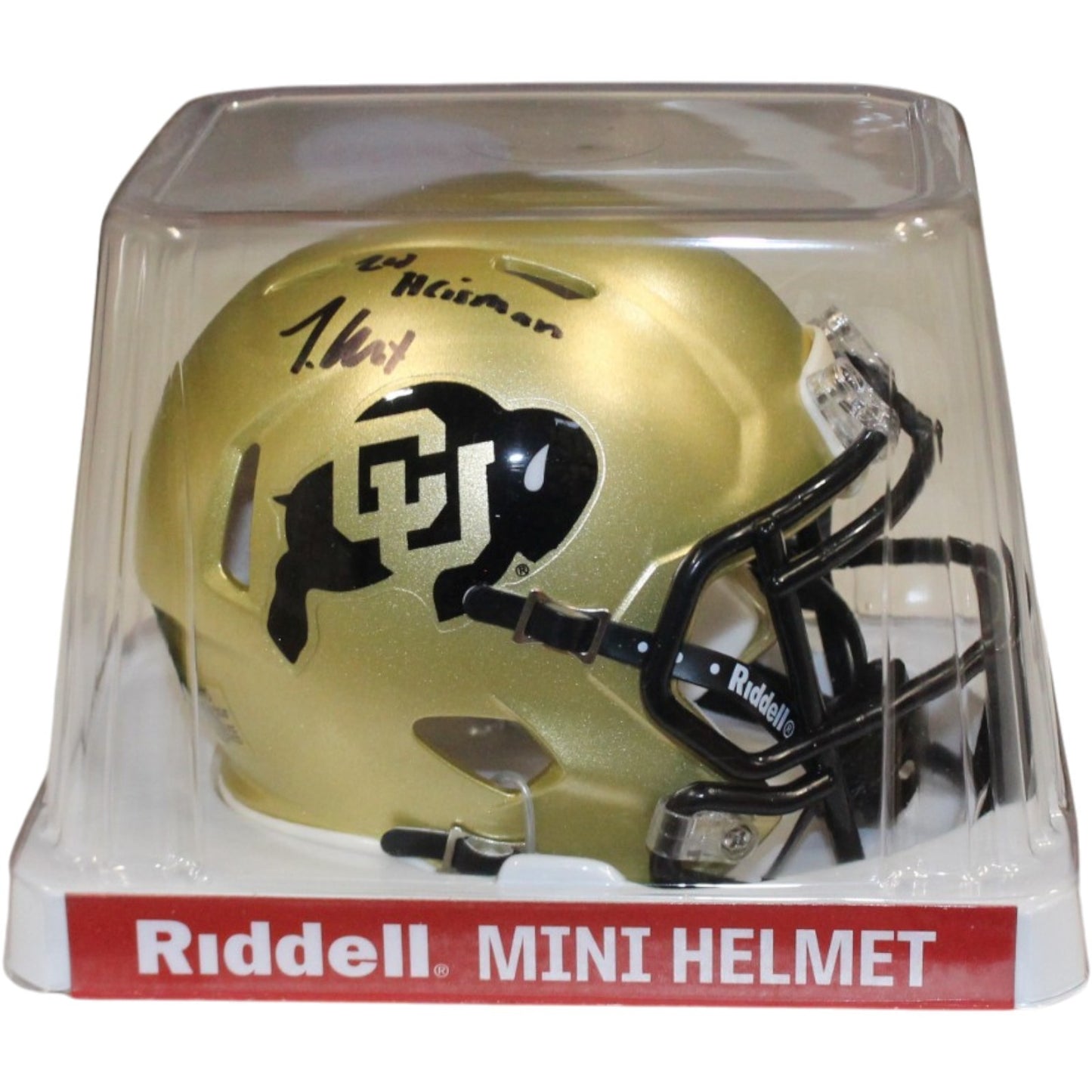 Travis Hunter Signed Colorado Buffaloes Mini Helmet with Heisman Inscription