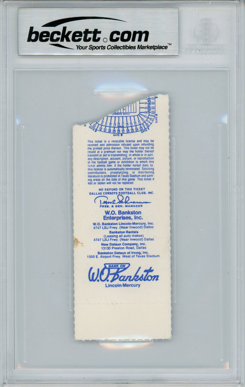 Tony Dorsett Autographed 1983 vs Oilers Ticket Beckett Authenticated