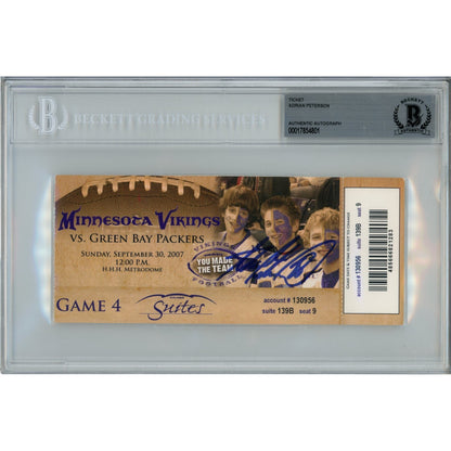 Adrian Peterson Autographed Minnesota Vikings Slabbed Ticket Stub
