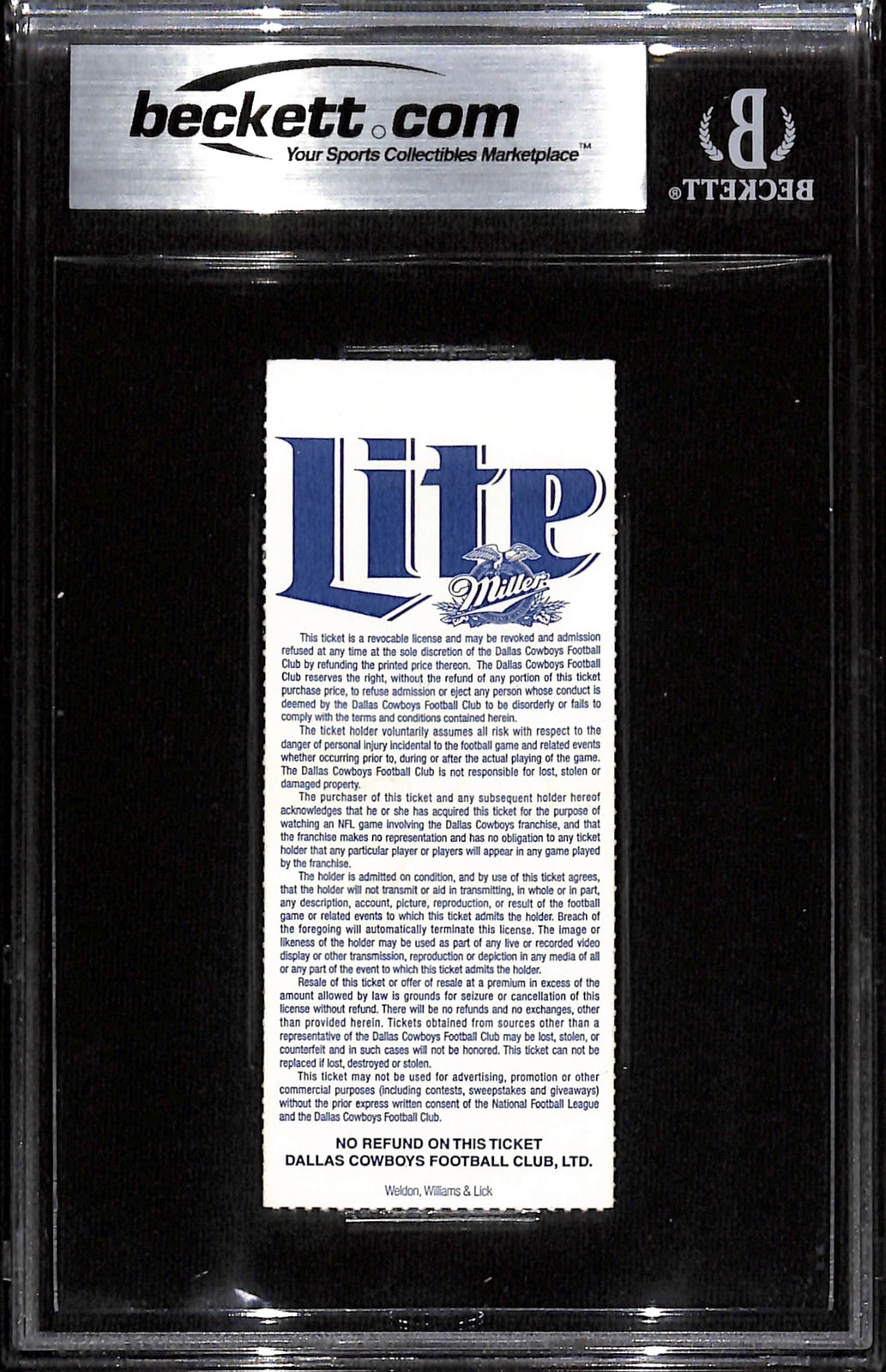 Deion Sanders Signed Dallas Cowboys 11/18/96 Slabbed Ticket Beckett Grade 8