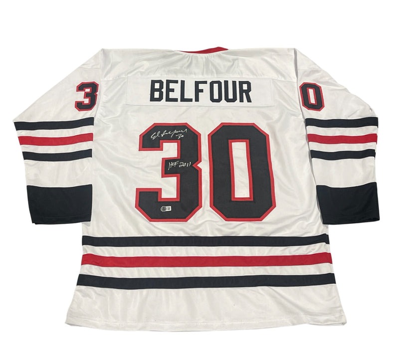 Ed Belfour Signed Chicago Blackhawks Custom Jersey HOF 2011 Beckett