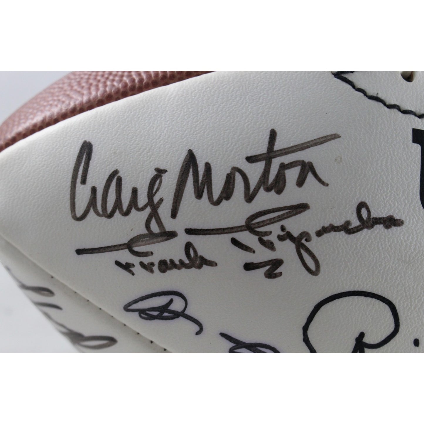 John Elway, Frank Tripucka & Ring of Honor Signed Broncos Logo Football