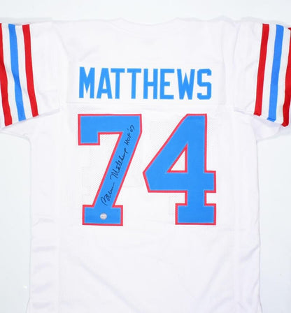 Bruce Matthews Signed White Custom Jersey with HOF Inscription