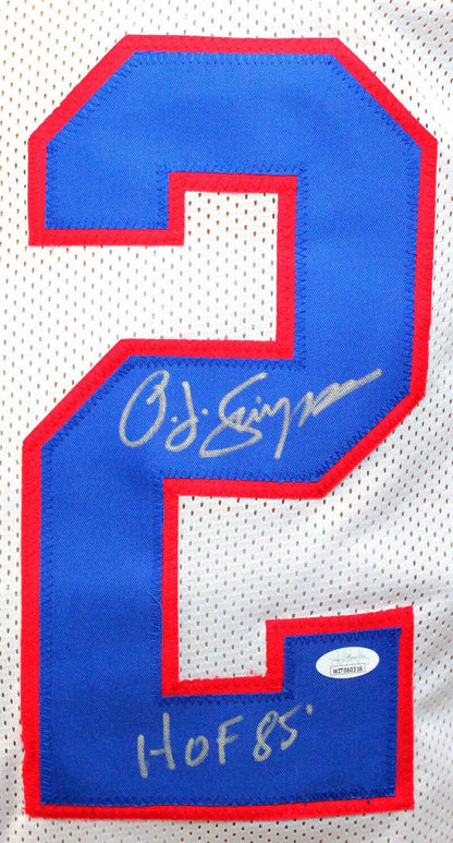 O.J. Simpson Signed White Custom Jersey with HOF 85 Inscription