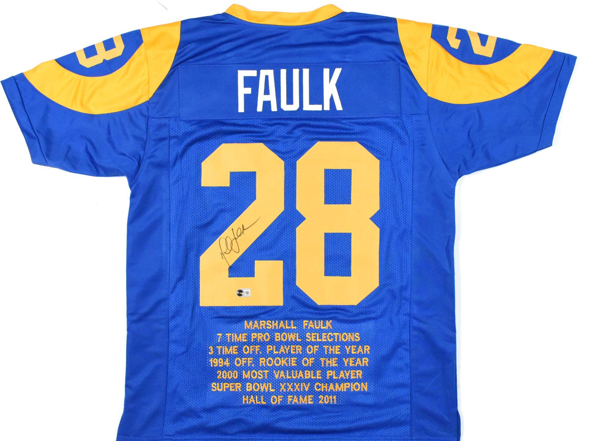 Marshall Faulk Autographed Los Angeles Rams Custom Blue Stat Jersey