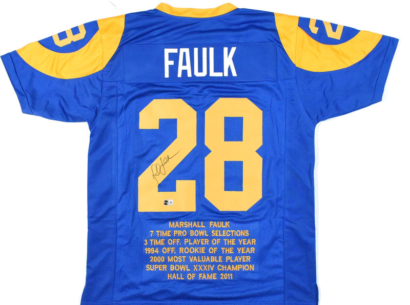 Marshall Faulk Autographed Los Angeles Rams Custom Blue Stat Jersey