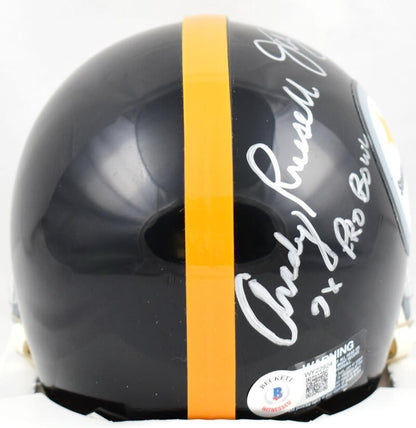 Jack Ham, Jack Lambert & Andy Russell Signed Steelers Throwback Mini Helmet