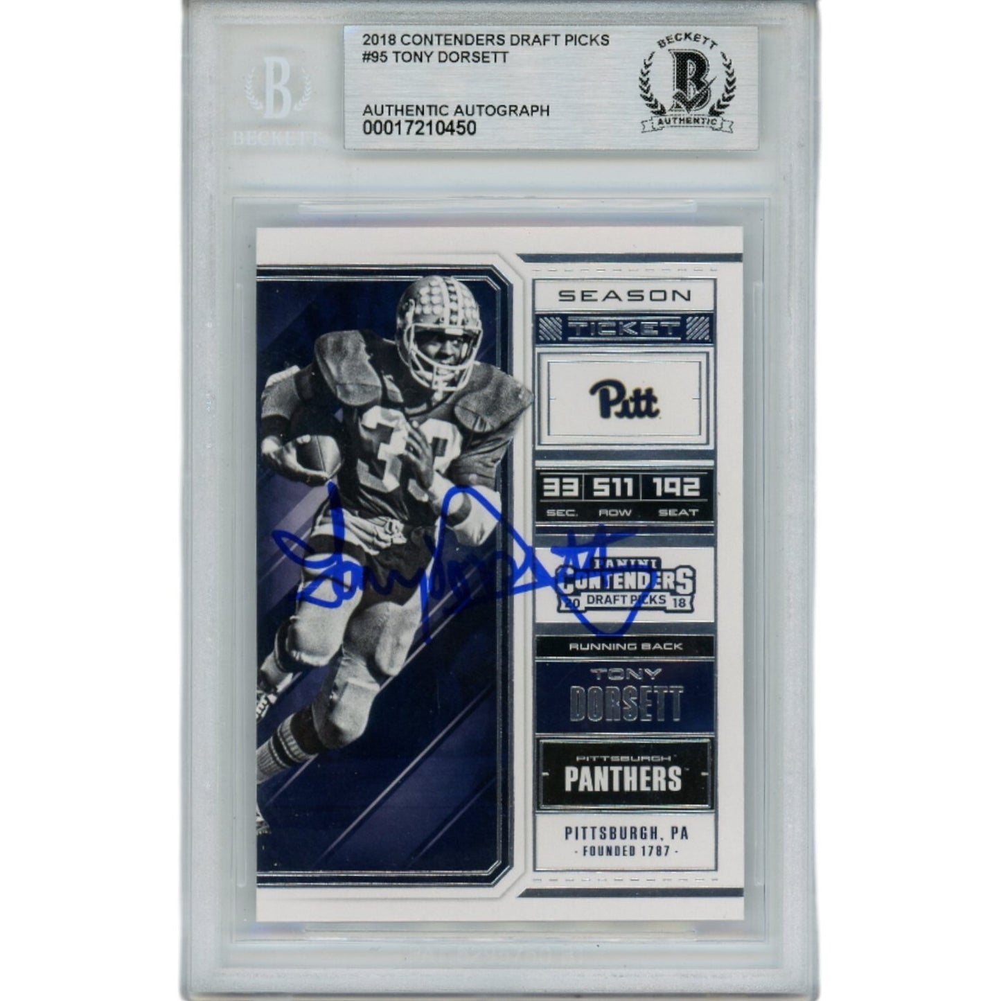 Tony Dorsett Autographed Slabbed Trading Card - 2018 Contenders Draft