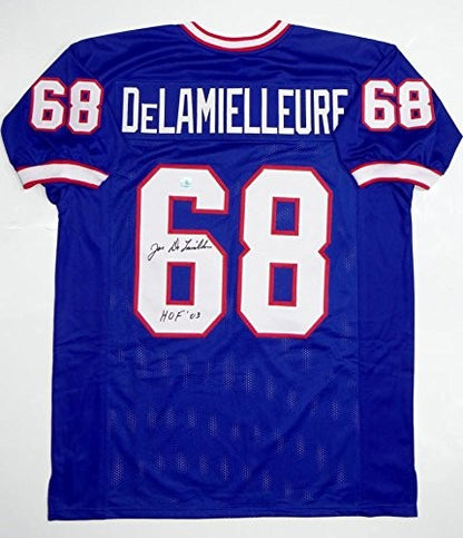 Joe DeLamelleure Signed Blue Custom Jersey - HOF 03 Inscribed