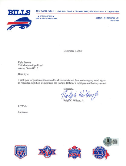 Ralph Wilson Jr Autographed Buffalo Bills Team Letter