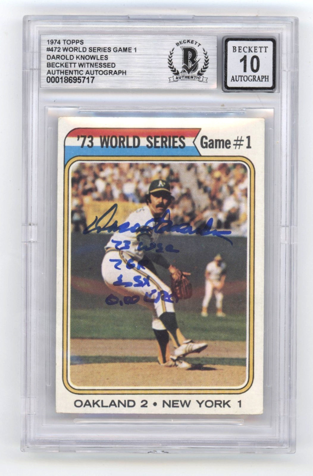 Darold Knowles Signed 1974 Topps World Series Card BGS 10 Auto