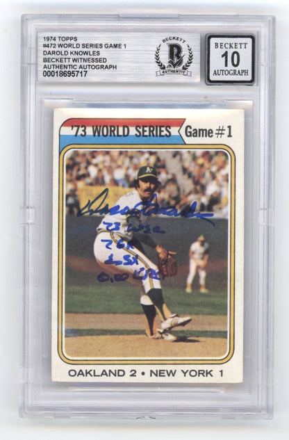 Darold Knowles Signed 1974 Topps World Series Card BGS 10 Auto