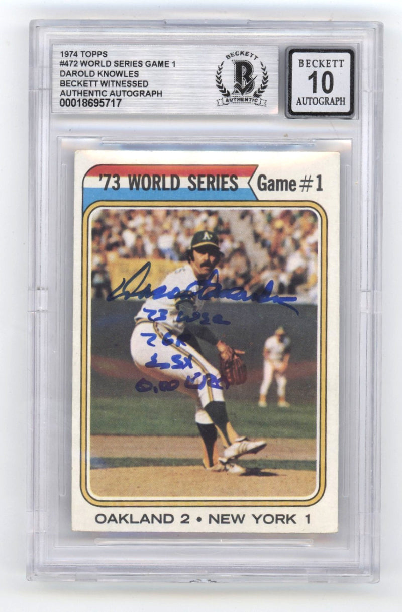 Darold Knowles Signed 1974 Topps World Series Card BGS 10 Auto