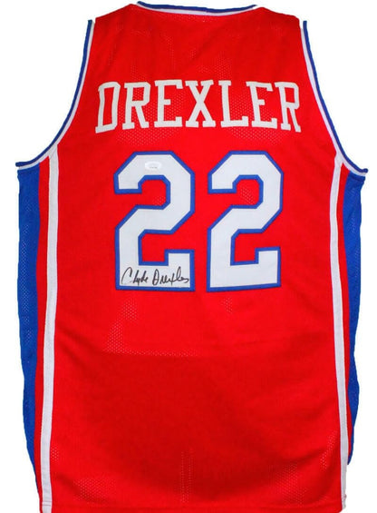 Clyde Drexler Signed Red College Style Basketball Jersey