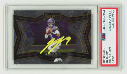 J.J. McCarthy Autographed 2024 Panini Select Field Level Rookie Card PSA 10