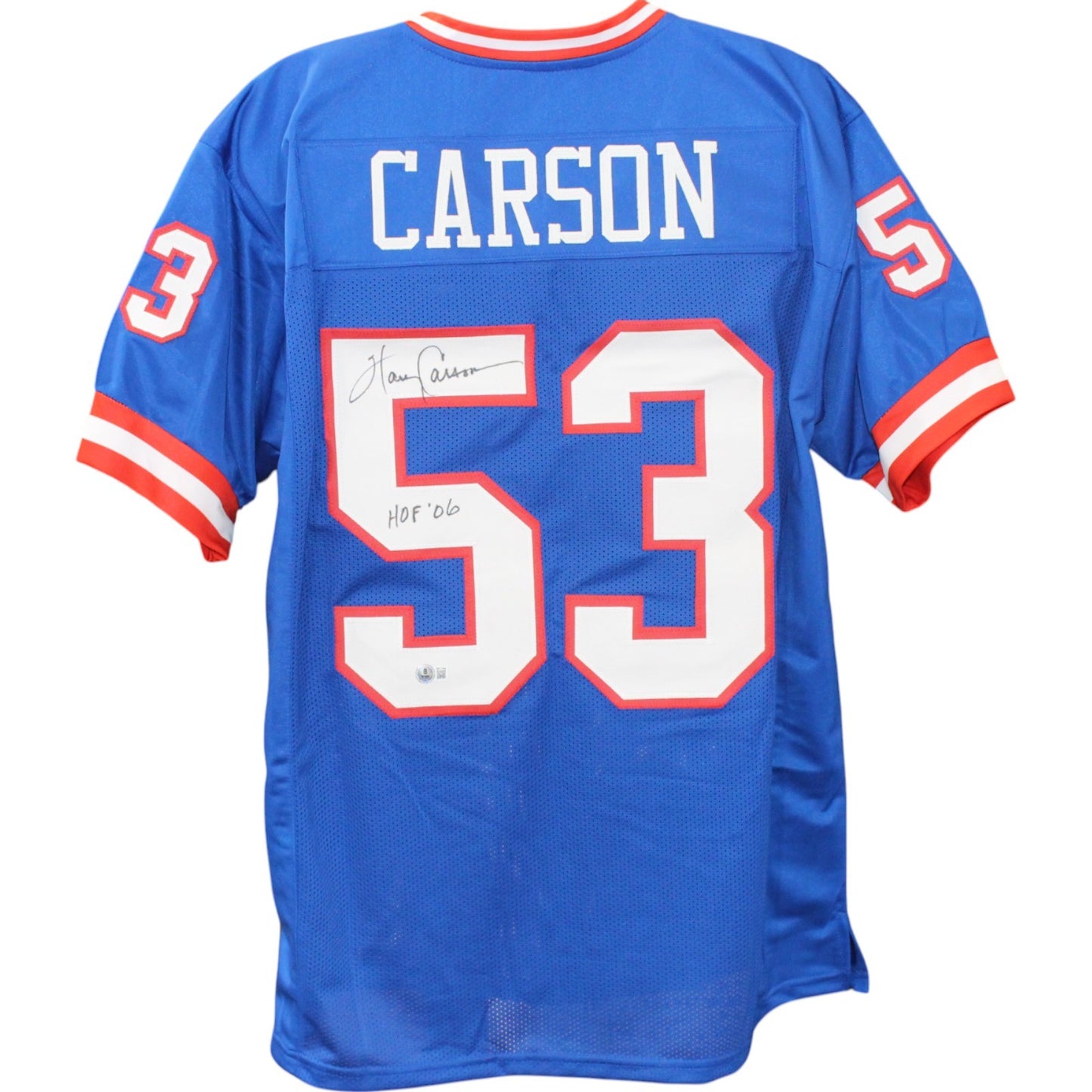 Harry Carson Autographed Blue Custom Jersey (HOF 06 Inscription)